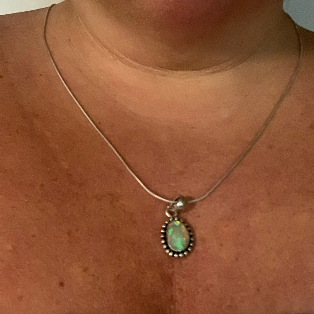 Sterling Silver Genuine Ethiopian Opal Necklace - Picture 3 of 6